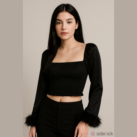 Watermelon Sugar Black Long Sleeve Blouse Small NWT - Picture 9 of 9